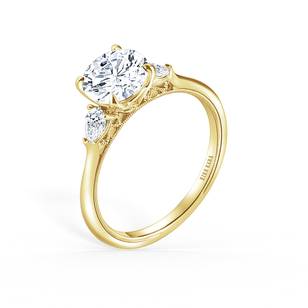 Three Stone Pear Side Stone Diamond Engagement Ring