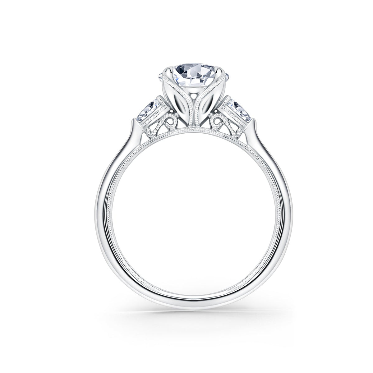 Three Stone Pear Side Stone Diamond Engagement Ring
