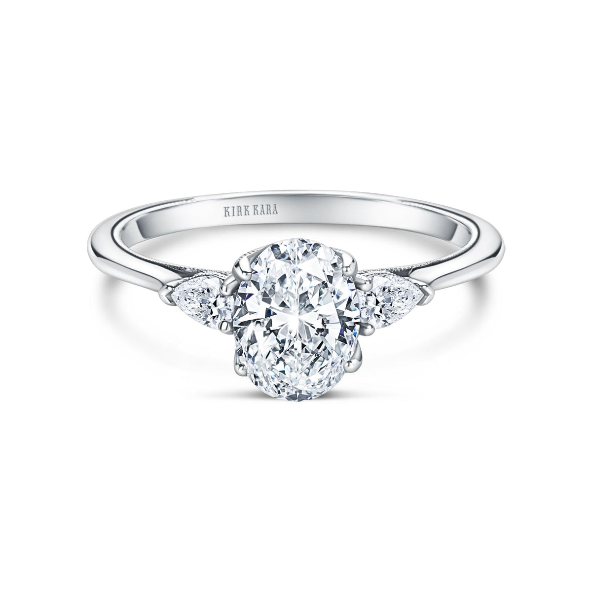 Three Stone Pear Side Stone Diamond Engagement Ring