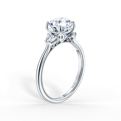 Three Stone Half Moon Side Stone Diamond Engagement Ring