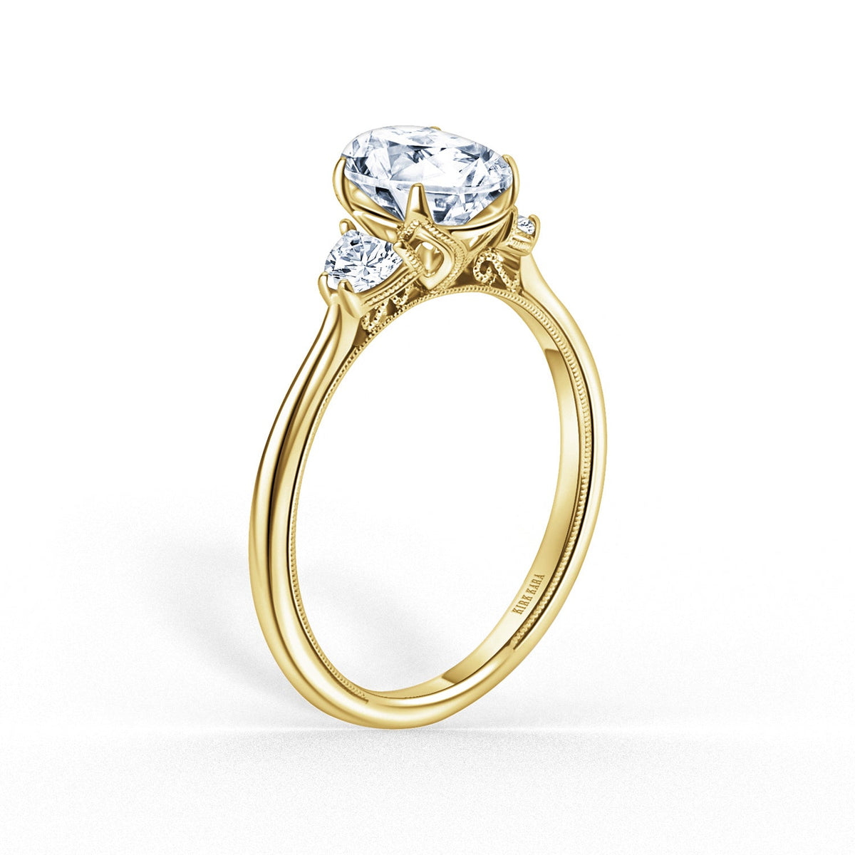 Three Stone Half Moon Side Stone Diamond Engagement Ring
