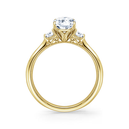 Three Stone Half Moon Side Stone Diamond Engagement Ring