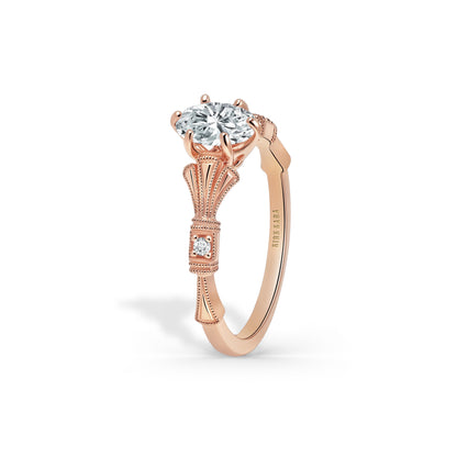 Three Leaf Diamond Accent Cathedral Engagement Ring