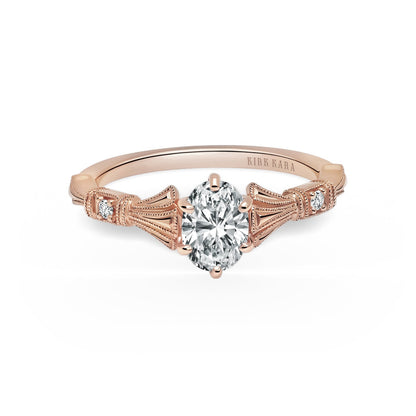 Three Leaf Diamond Accent Cathedral Engagement Ring