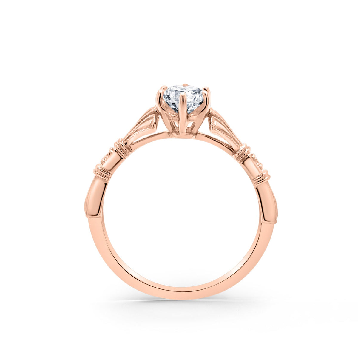 Three Leaf Diamond Accent Cathedral Engagement Ring