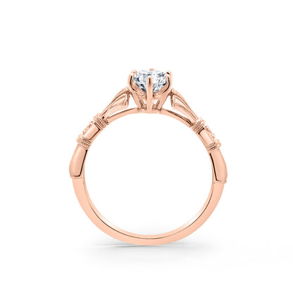 Three Leaf Diamond Accent Cathedral Engagement Ring