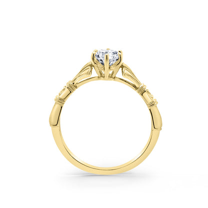 Three Leaf Diamond Accent Cathedral Engagement Ring