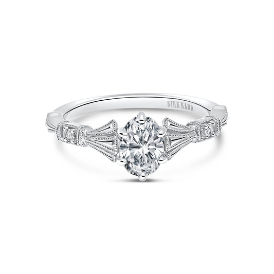Three Leaf Diamond Accent Cathedral Engagement Ring