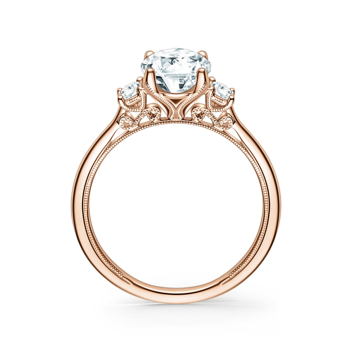 Three Stone Oval Side Stone Diamond Engagement Ring