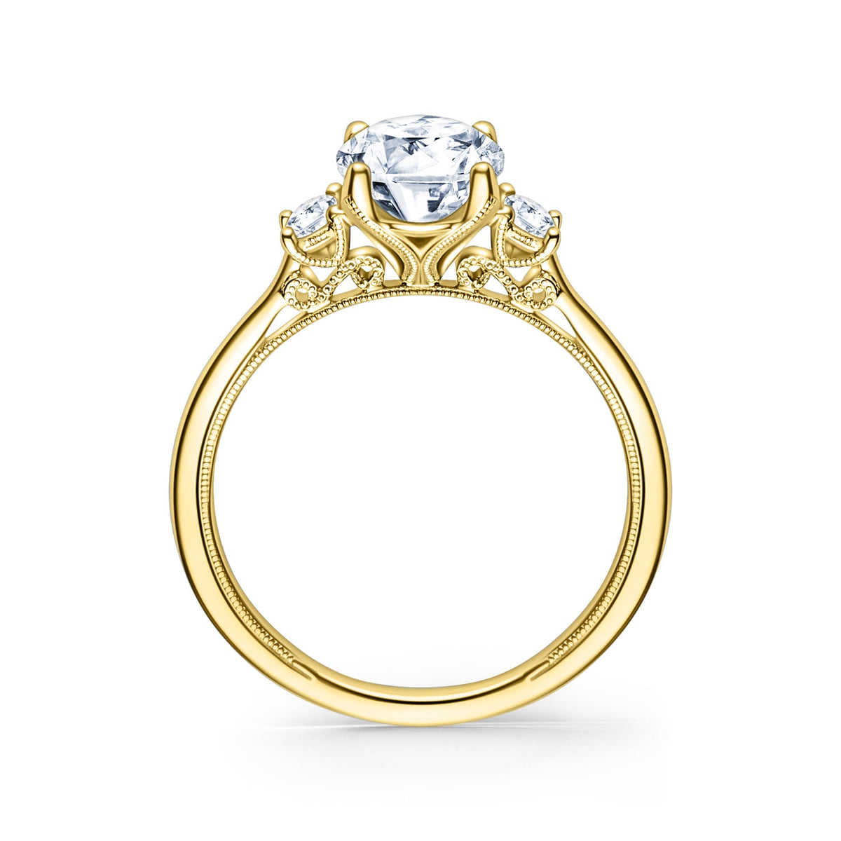 Three Stone Oval Side Stone Diamond Engagement Ring