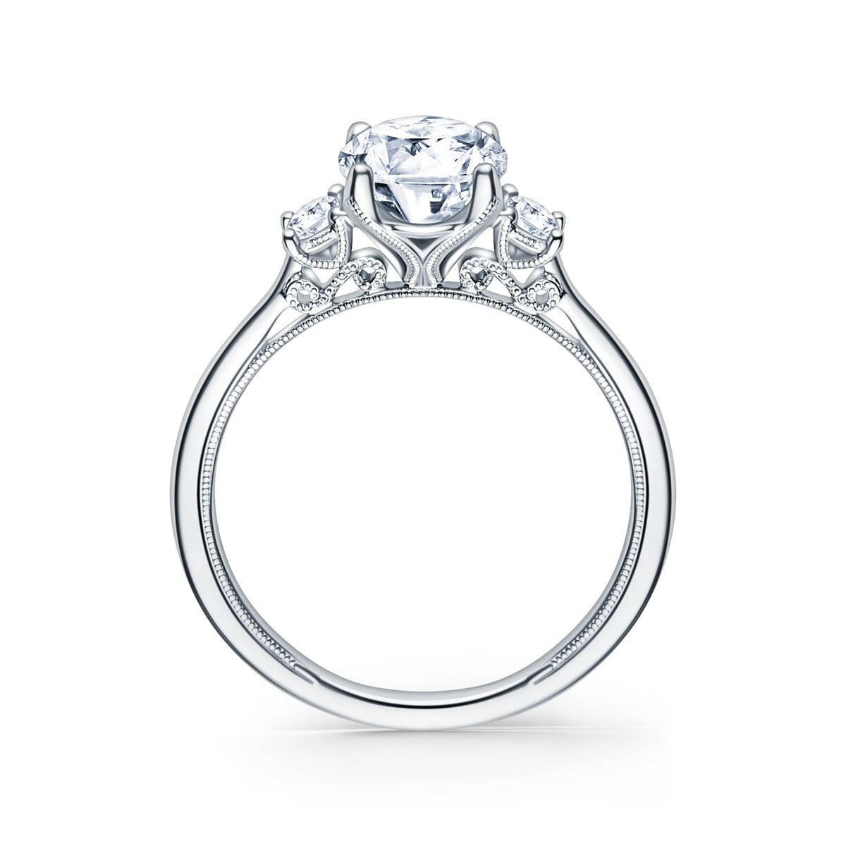 Three Stone Oval Side Stone Diamond Engagement Ring
