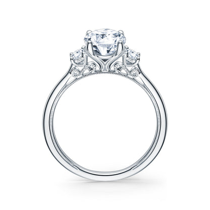 Three Stone Oval Side Stone Diamond Engagement Ring