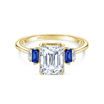 Five Stone Baguette Blue Sapphire Diamond Engagement Ring