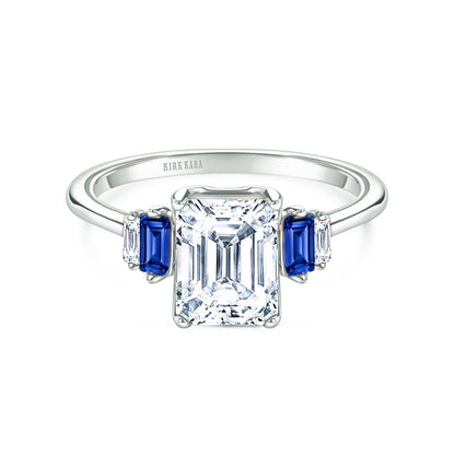Five Stone Baguette Blue Sapphire Diamond Engagement Ring