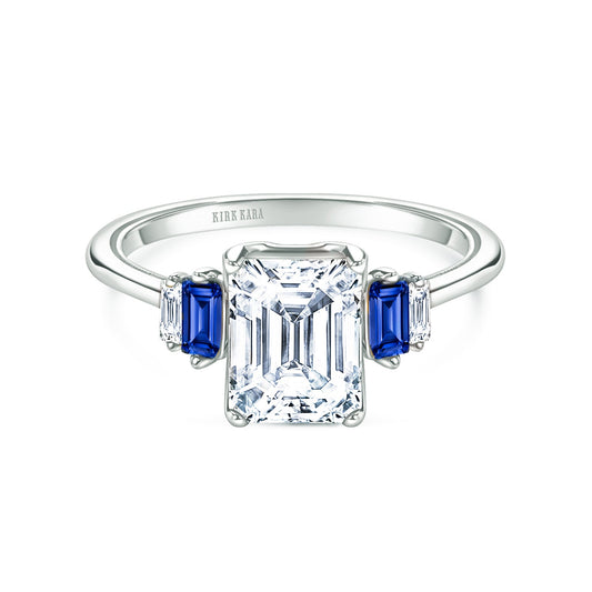 Five Stone Baguette Blue Sapphire Diamond Engagement Ring