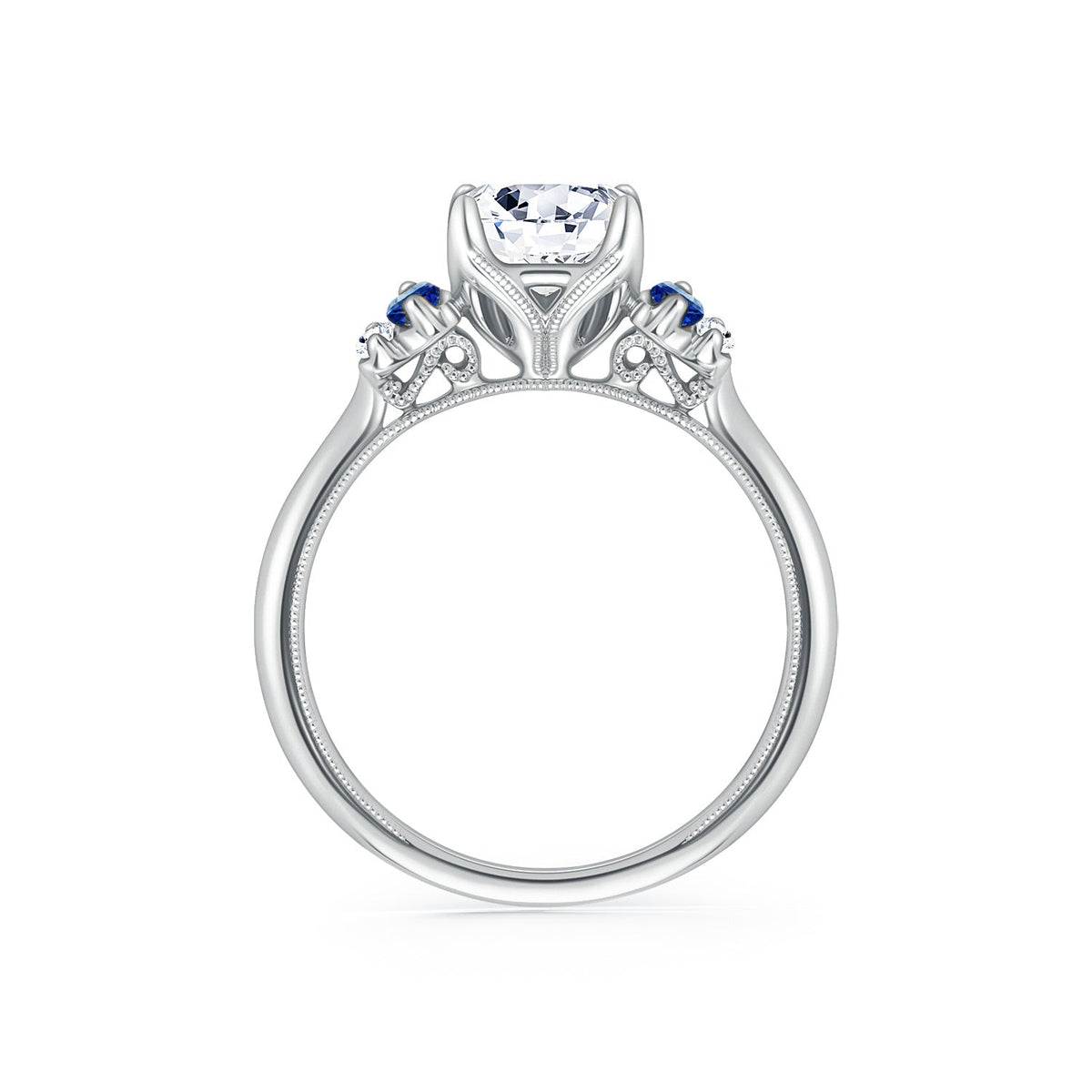 Five Stone Baguette Blue Sapphire Diamond Engagement Ring
