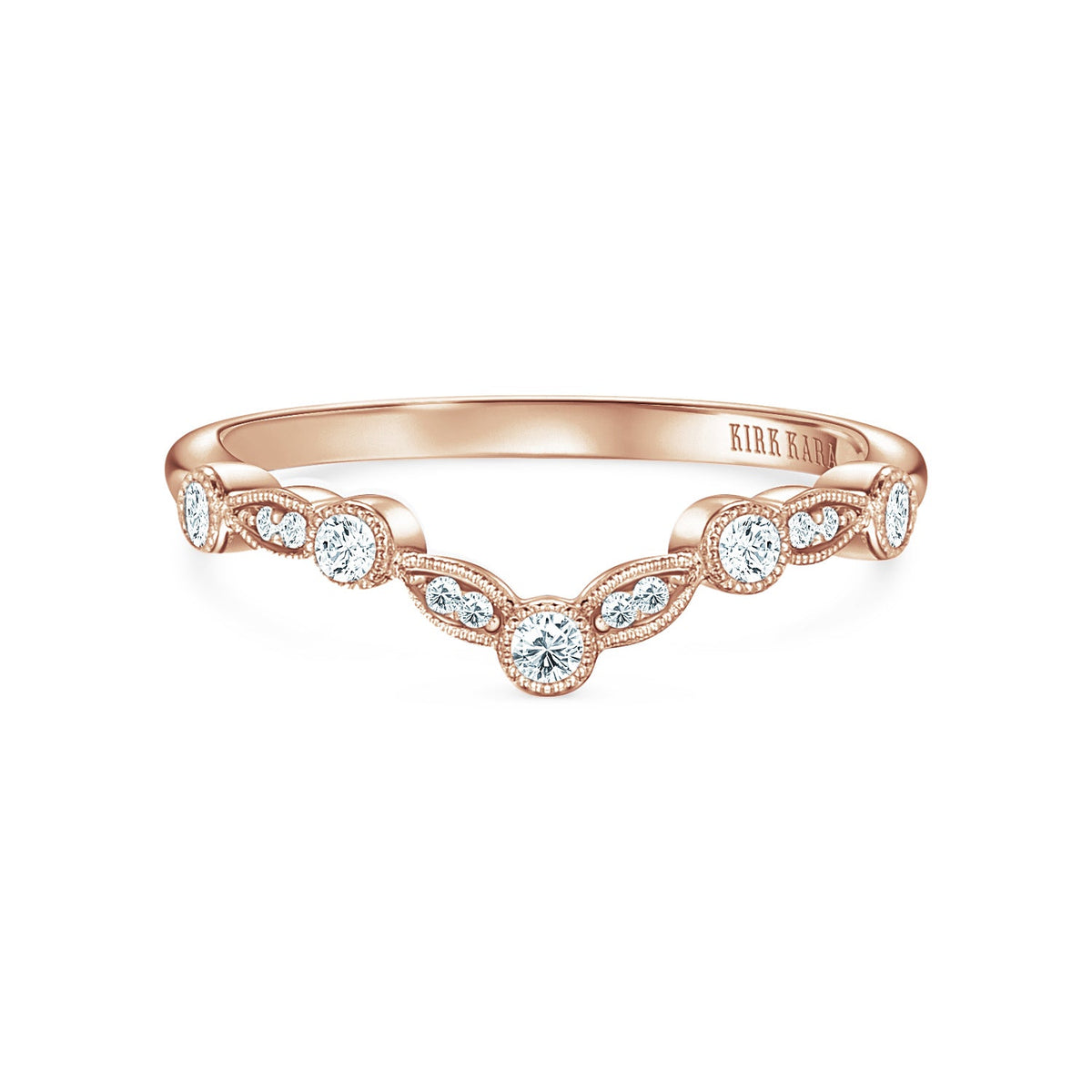 Boho V Milgrain Diamond Wedding Band
