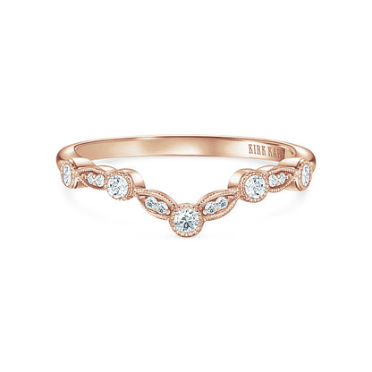 Boho V Milgrain Diamond Wedding Band