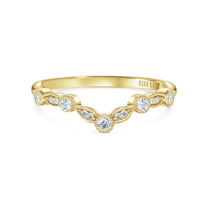 Boho V Milgrain Diamond Wedding Band