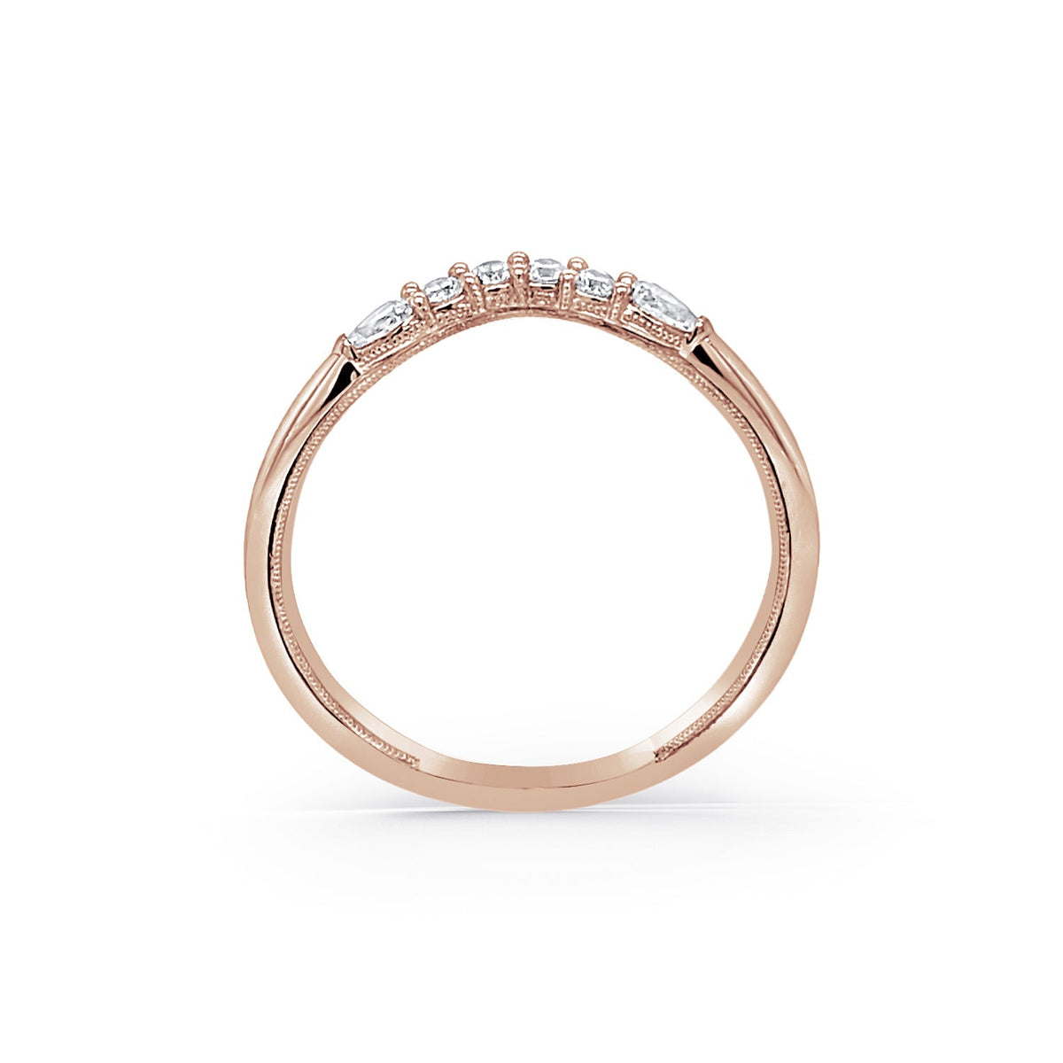 Contoured Pear Round Milgrain Diamond Wedding Band