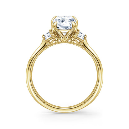 Three Stone Trapezoid Side Stone Diamond Engagement Ring