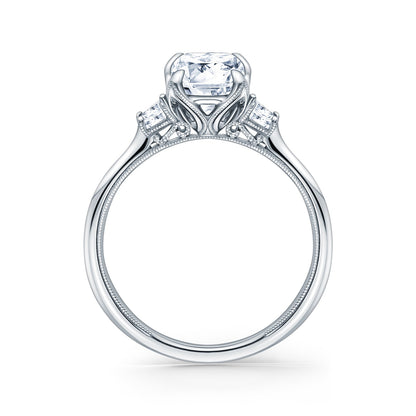 Three Stone Trapezoid Side Stone Diamond Engagement Ring