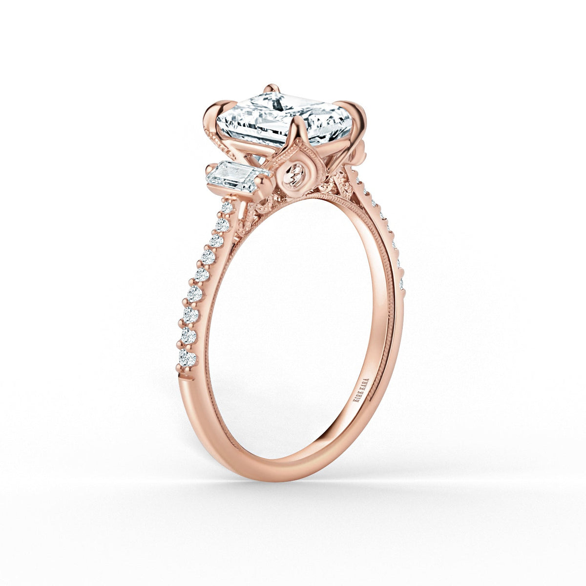 Three Stone Baguette Modern Diamond Engagement Ring