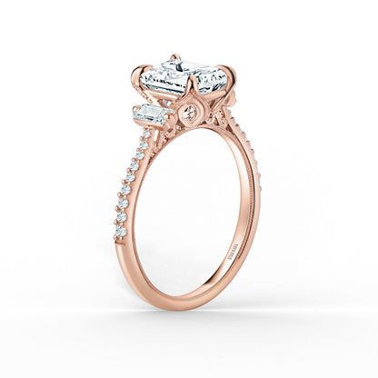 Three Stone Baguette Modern Diamond Engagement Ring