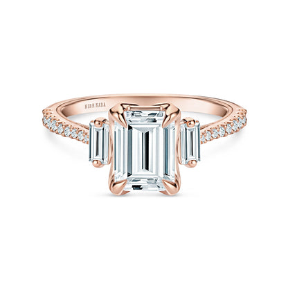 Three Stone Baguette Modern Diamond Engagement Ring