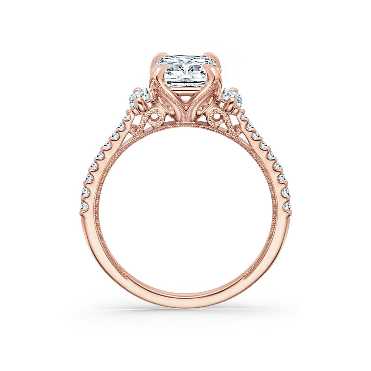 Three Stone Baguette Modern Diamond Engagement Ring