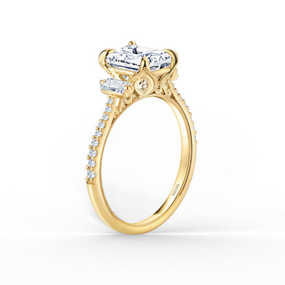 Three Stone Baguette Modern Diamond Engagement Ring