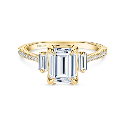 Three Stone Baguette Modern Diamond Engagement Ring