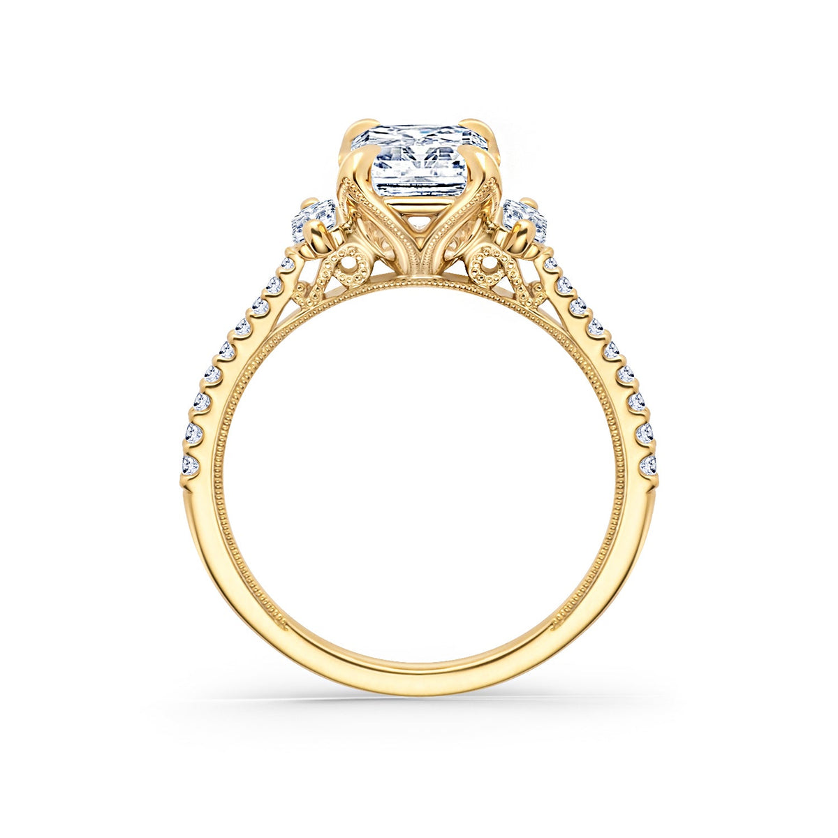 Three Stone Baguette Modern Diamond Engagement Ring