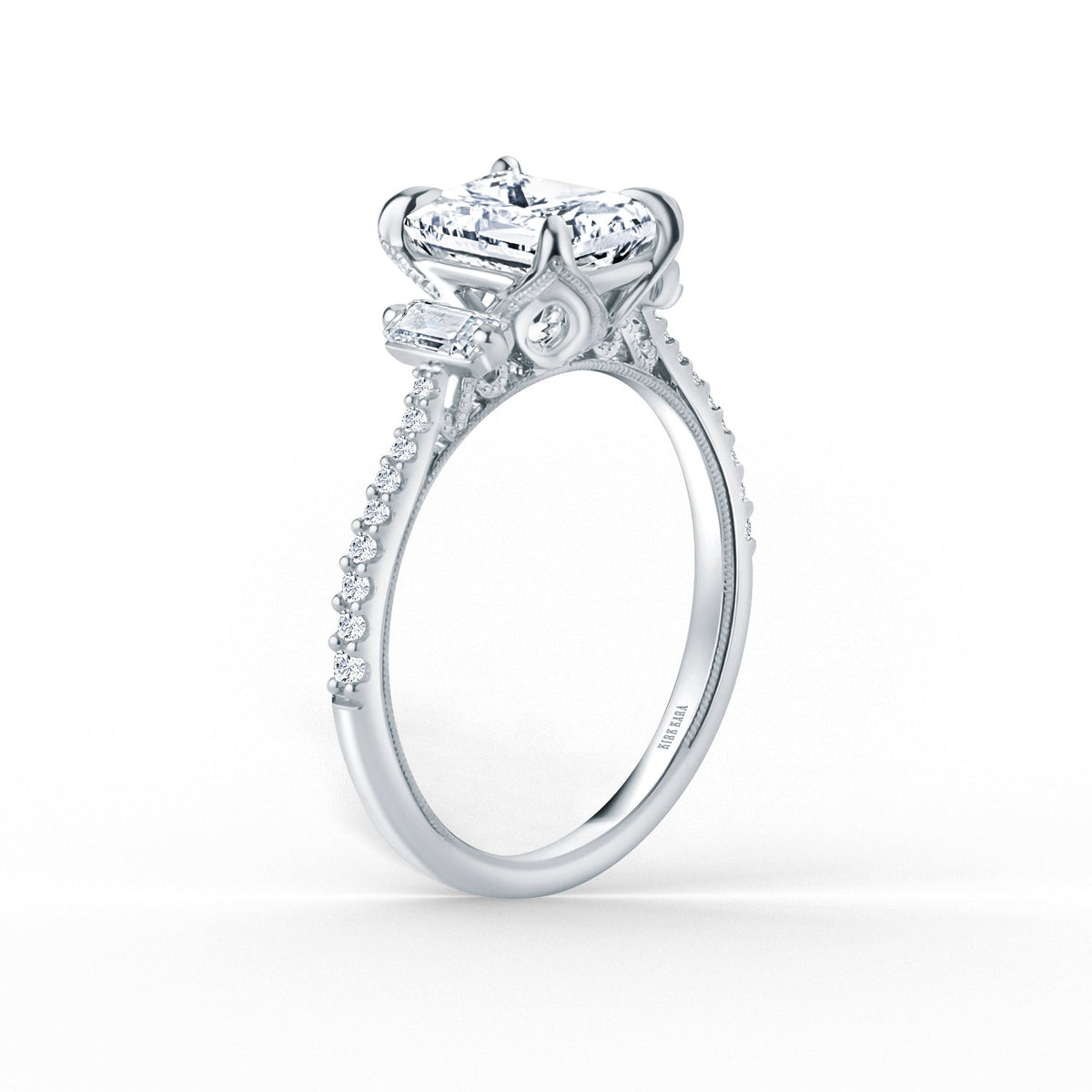 Three Stone Baguette Modern Diamond Engagement Ring