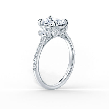 Three Stone Baguette Modern Diamond Engagement Ring