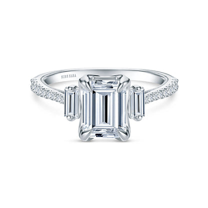 Three Stone Baguette Modern Diamond Engagement Ring