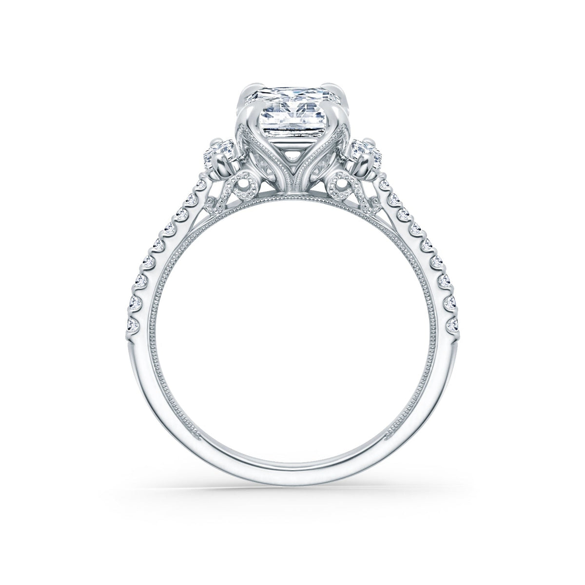 Three Stone Baguette Modern Diamond Engagement Ring