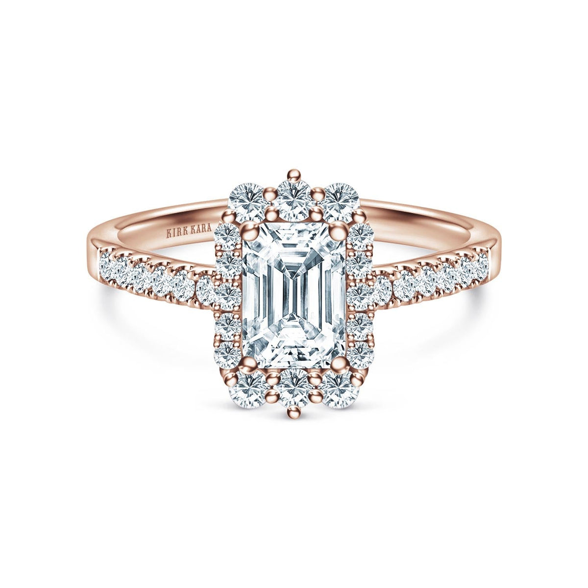 Elegant Emerald Graduated Halo Diamond Engagement Ring
