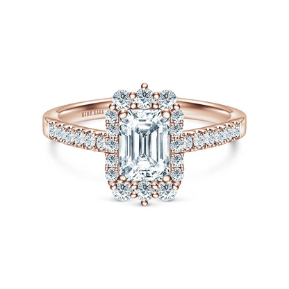 Elegant Emerald Graduated Halo Diamond Engagement Ring