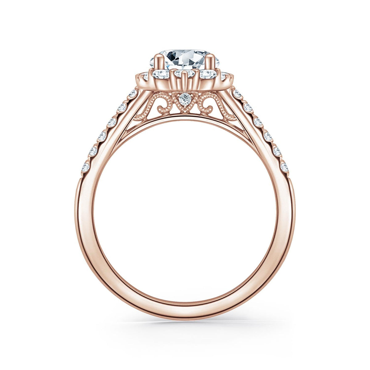 Elegant Emerald Graduated Halo Diamond Engagement Ring