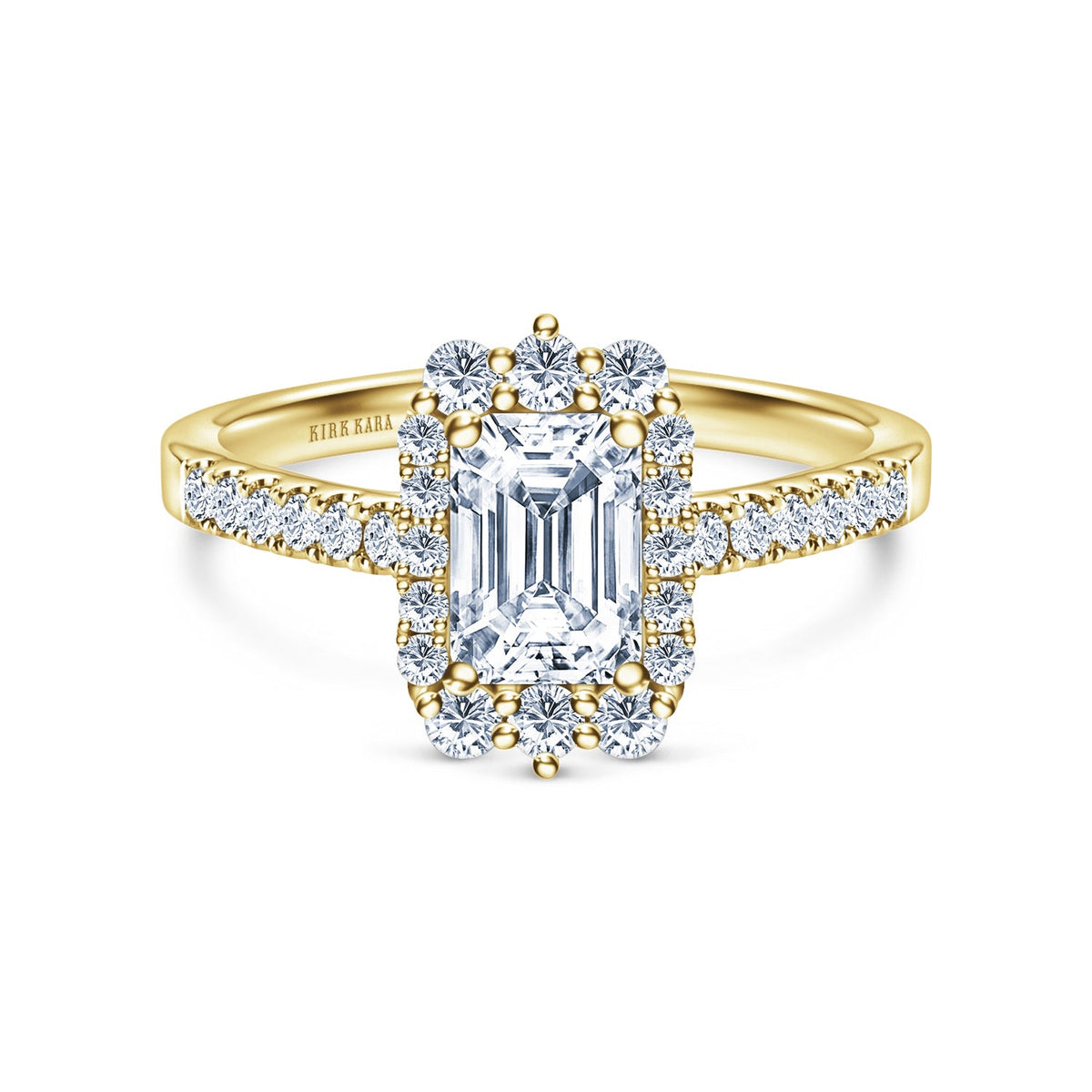 Elegant Emerald Graduated Halo Diamond Engagement Ring