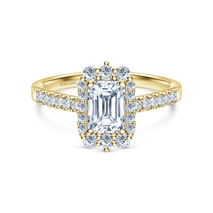 Elegant Emerald Graduated Halo Diamond Engagement Ring