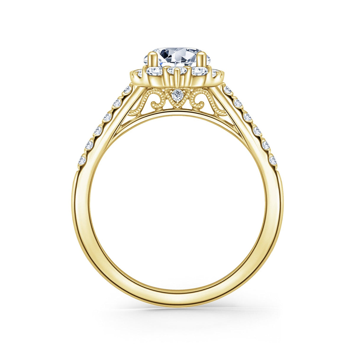 Elegant Emerald Graduated Halo Diamond Engagement Ring