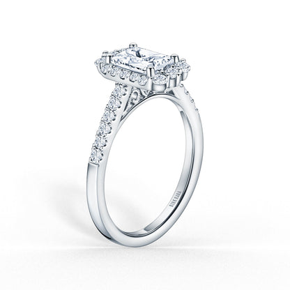 Elegant Emerald Graduated Halo Diamond Engagement Ring