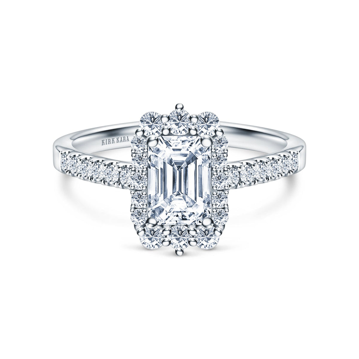 Elegant Emerald Graduated Halo Diamond Engagement Ring