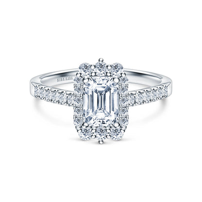 Elegant Emerald Graduated Halo Diamond Engagement Ring