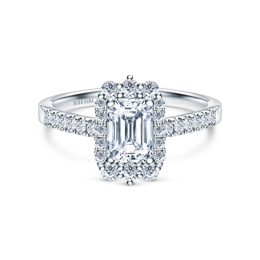 Elegant Emerald Graduated Halo Diamond Engagement Ring