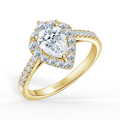 Elegant Pear Graduated Halo Diamond Engagement Ring