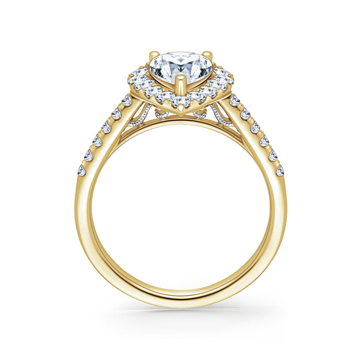Elegant Pear Graduated Halo Diamond Engagement Ring