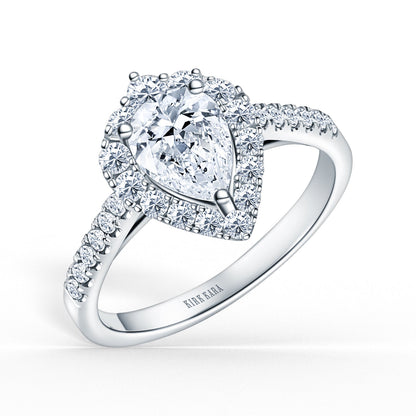 Elegant Pear Graduated Halo Diamond Engagement Ring